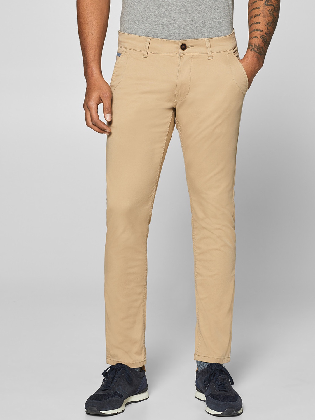

ESPRIT Men Beige Slim Fit Solid Regular Trousers