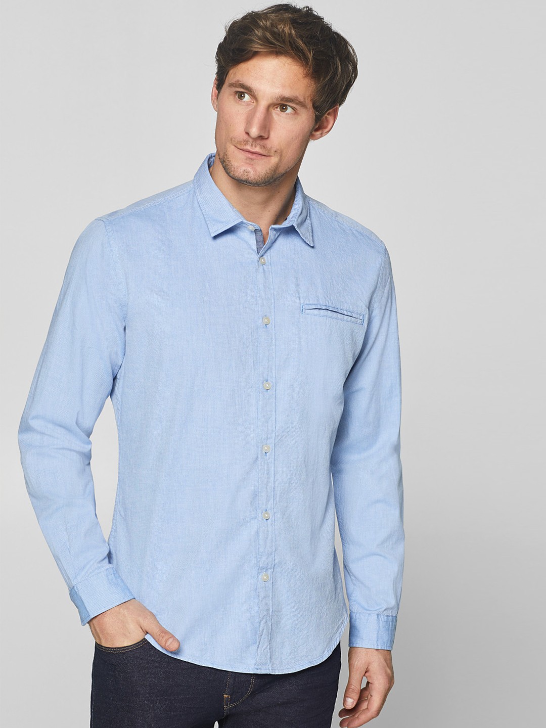 

ESPRIT Men Blue Slim Fit Solid Casual Shirt