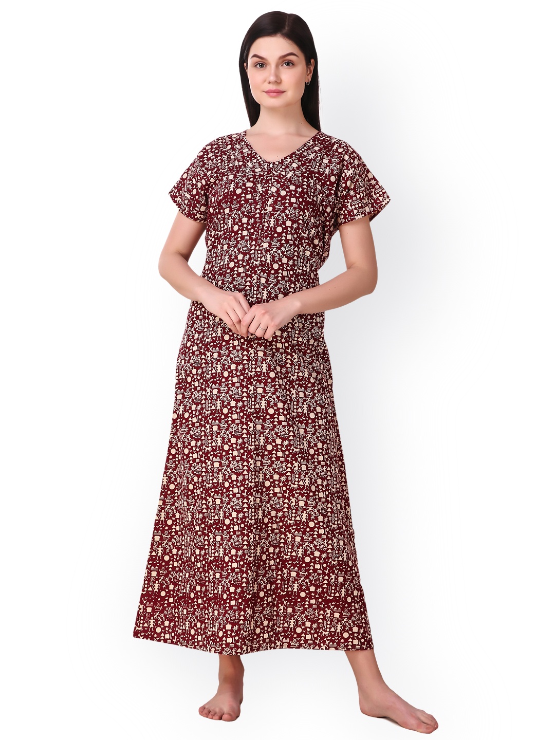 

Masha Maroon & Off-White Printed Nightdress