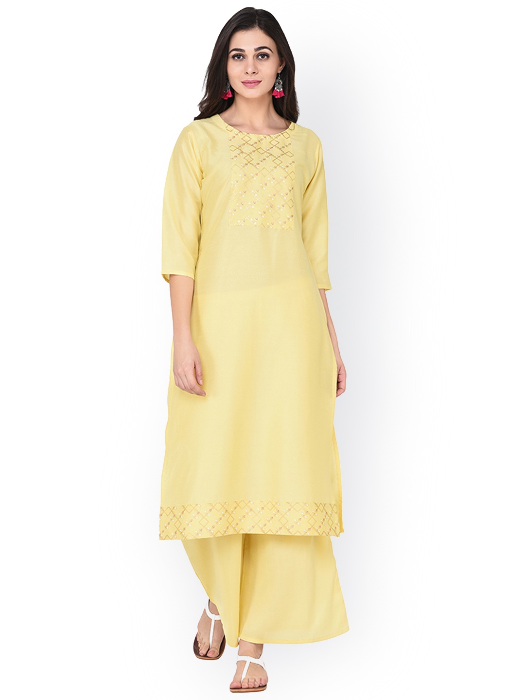 

ZIYAA Women Yellow Printed Kurta with Palazzos