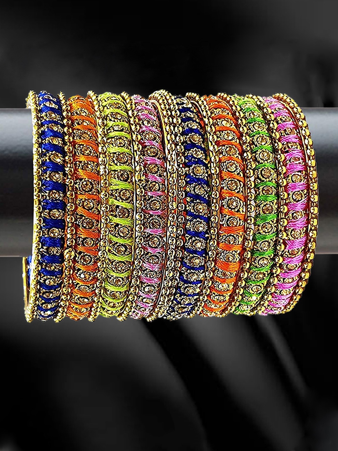 

YouBella Set of 18 Multicoloured Textured Stone-Studded Bangles, Multi