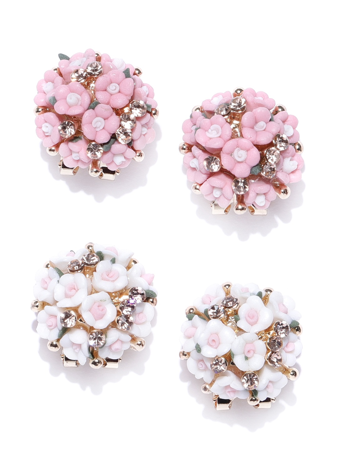 

YouBella Pink Gold-Plated Set Of 2 Floral Studs