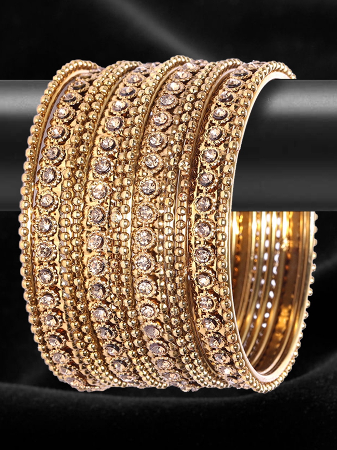 

YouBella Set of 12 Antique Gold-Toned Textured Stone-Studded Bangles