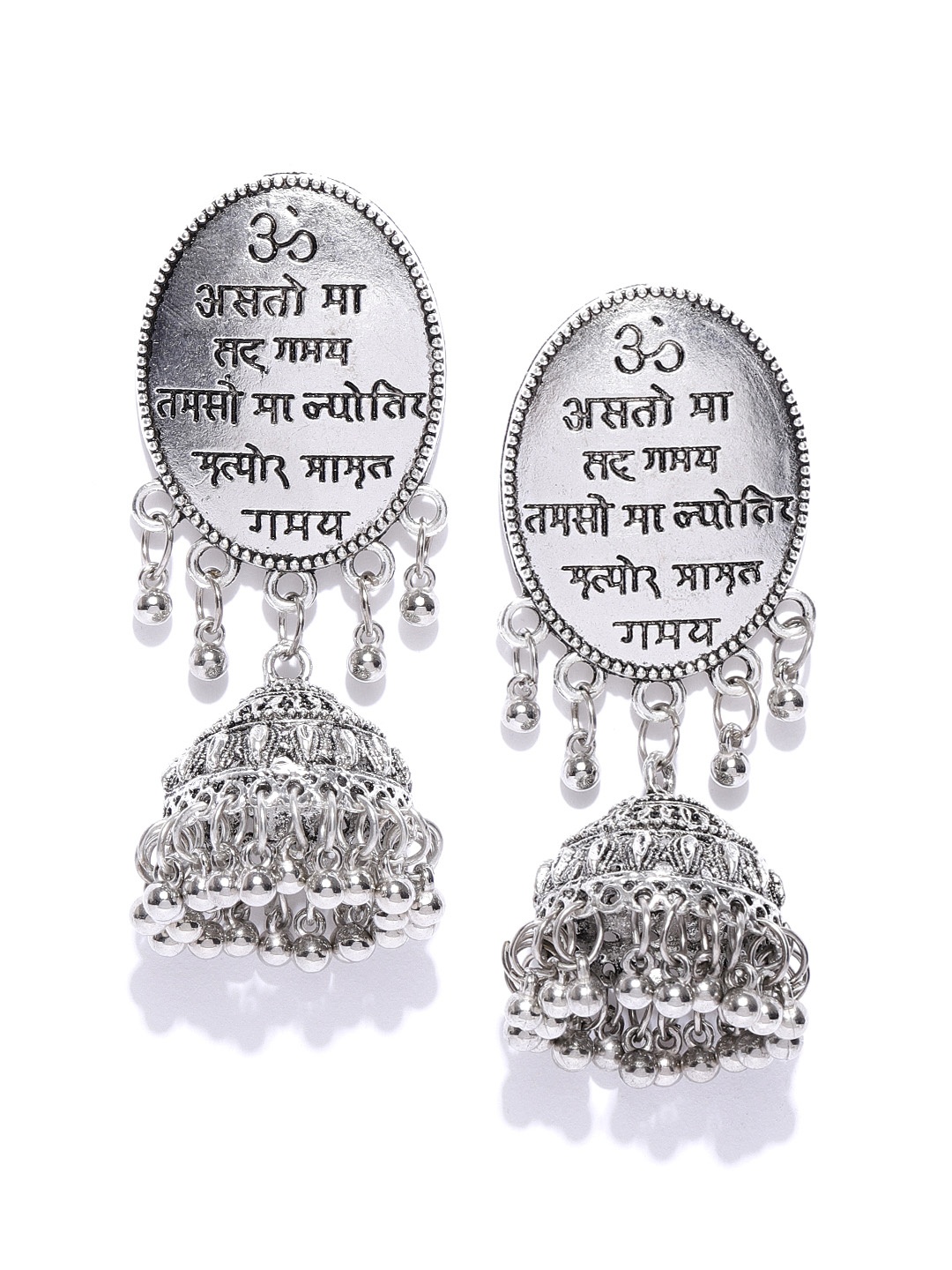 

YouBella Oxidised Silver-Plated Textured Dome Shaped Jhumkas