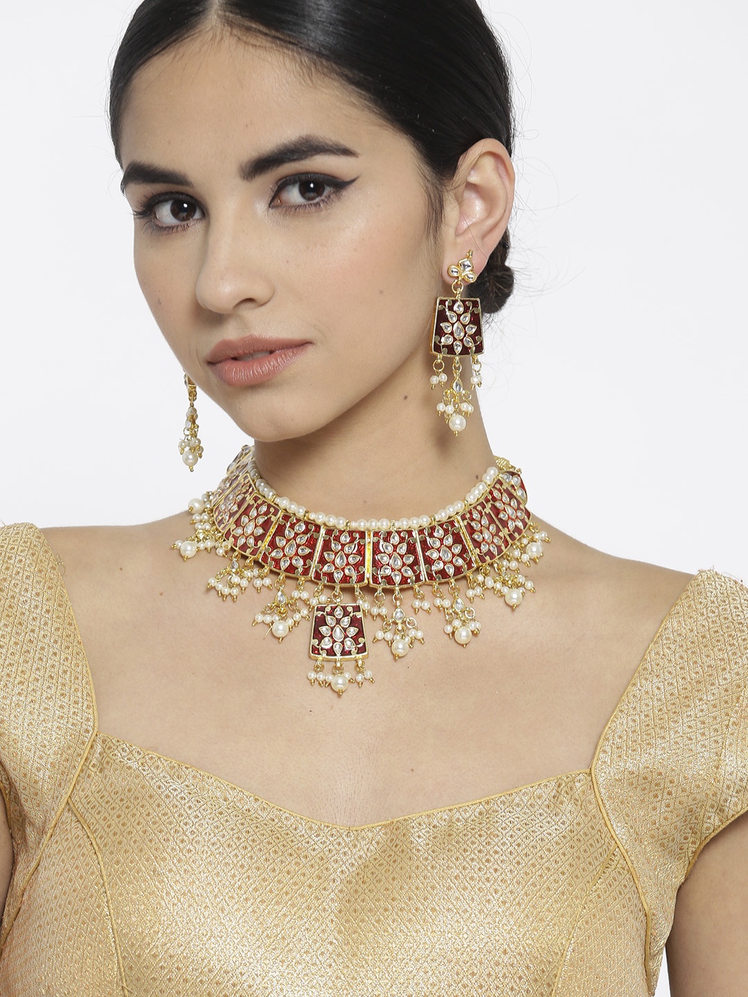 

YouBella Gold-Toned & Red Stone-Studded Jewellery Set