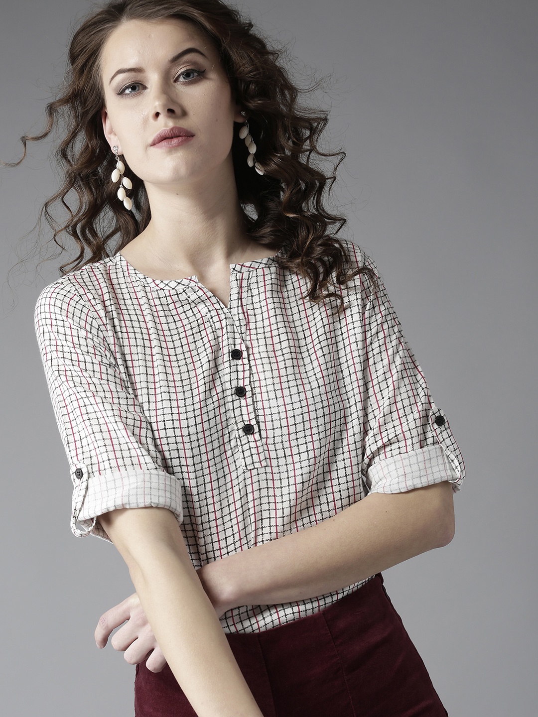 

Moda Rapido Art Of Being Checked Out Checked Top, White