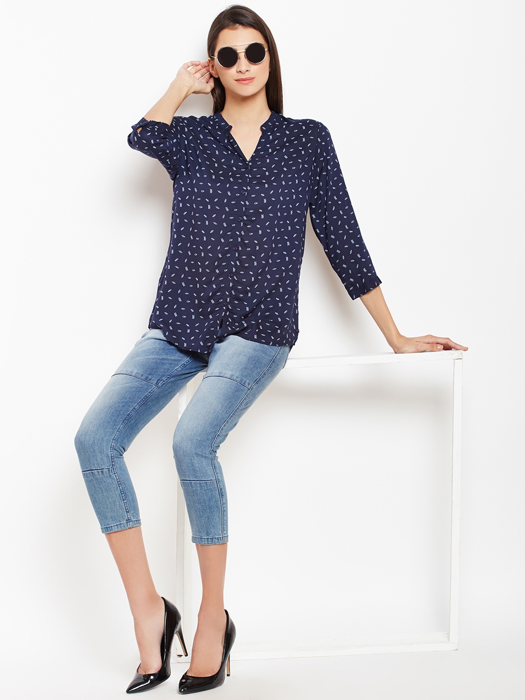 

Crimsoune Club Navy Blue Printed Tunic