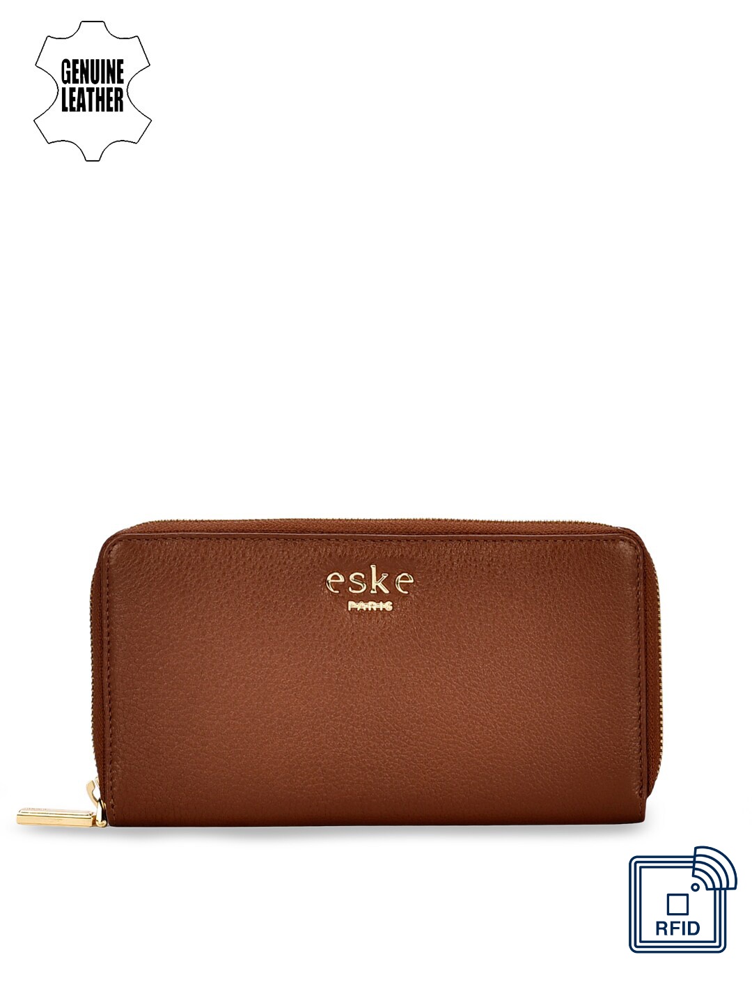 

Eske Women Brown Solid Zip Around Leather Wallet