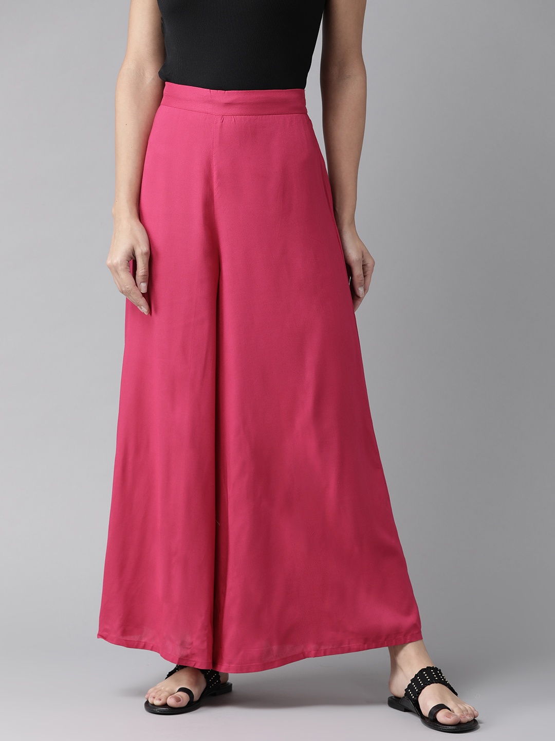 

W Women Pink Solid Flared Palazzos