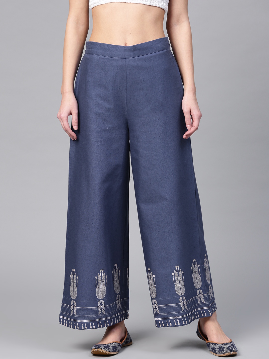 

W Women Blue Hem Design Wide Leg Palazzos