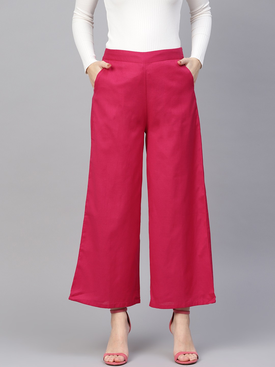

W Women Pink Solid Wide Leg Palazzos