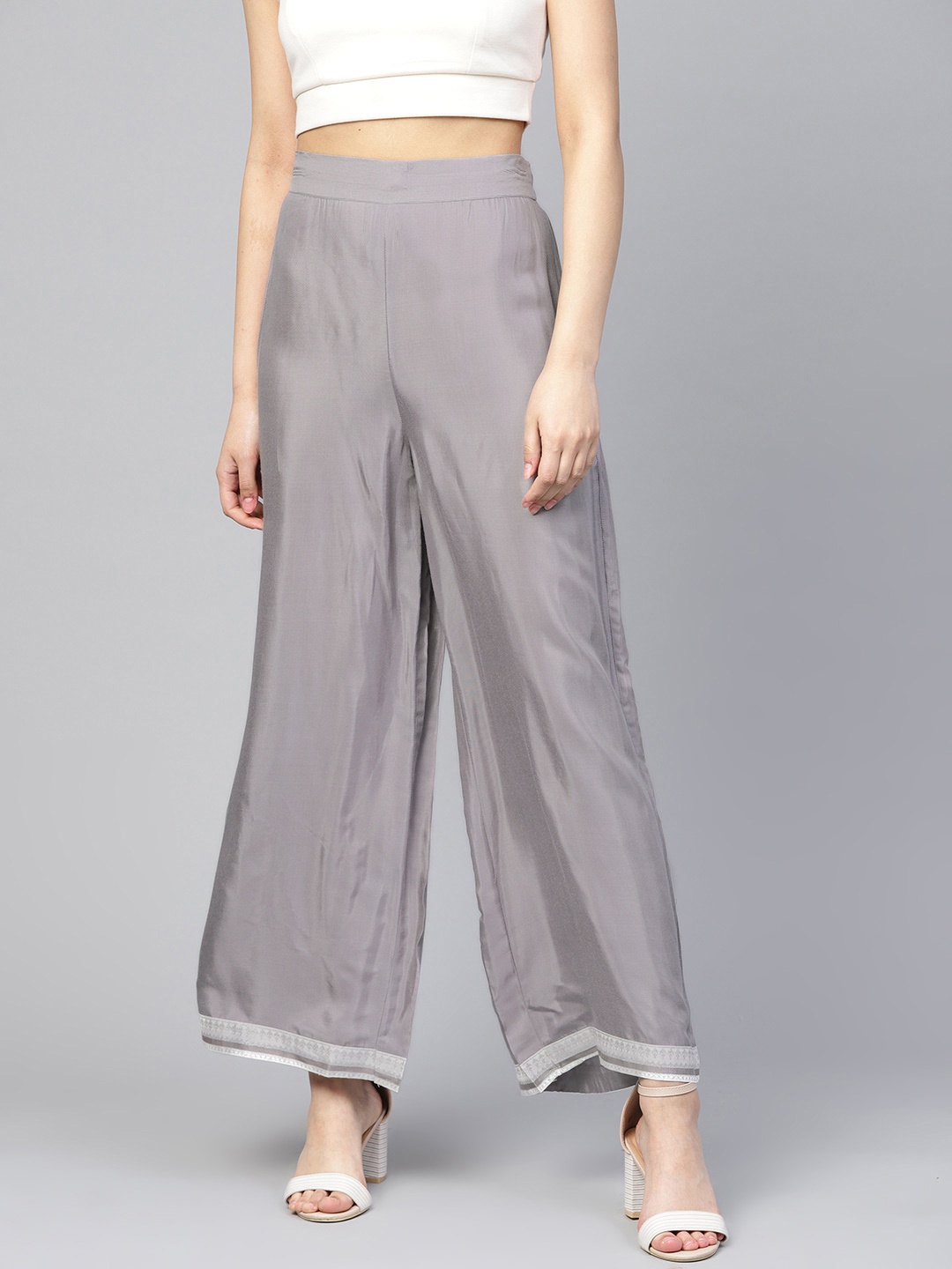 

W Women Grey Wide Leg Solid Palazzos
