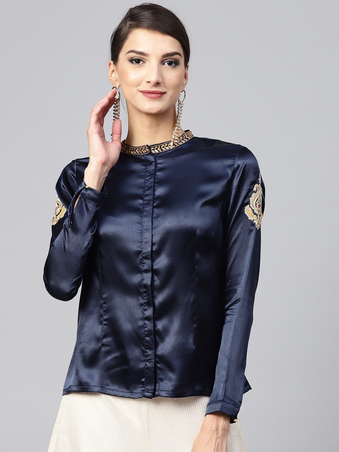 

WISHFUL by W Women Navy Blue Regular Fit Solid Partywear Shirt