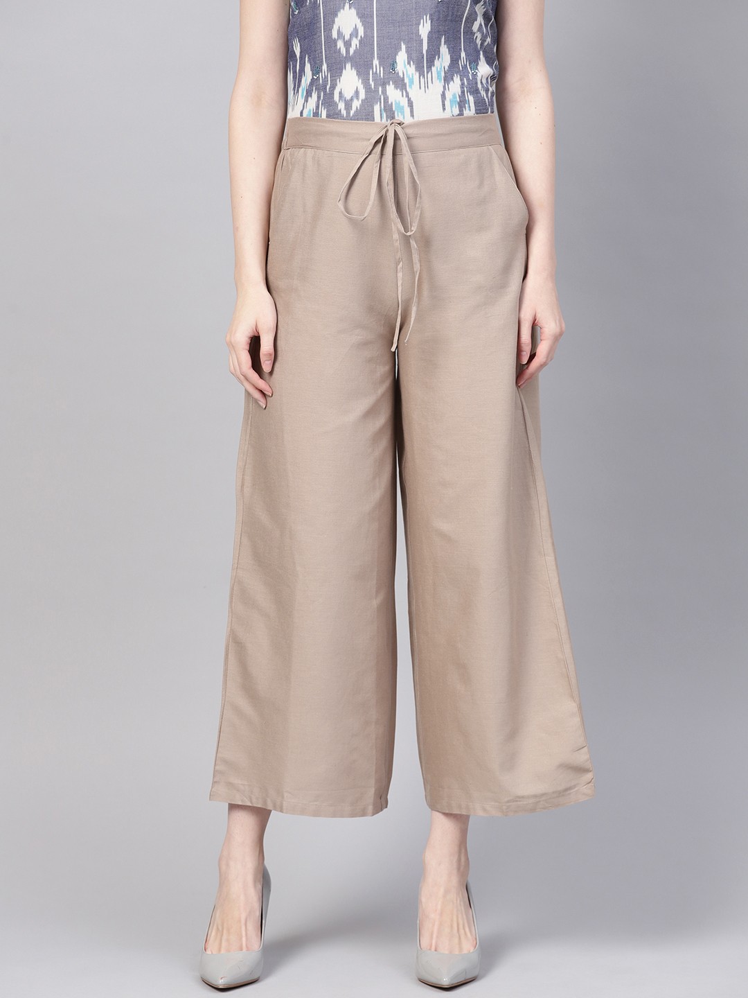 

W Women Beige Wide Leg Solid Palazzos