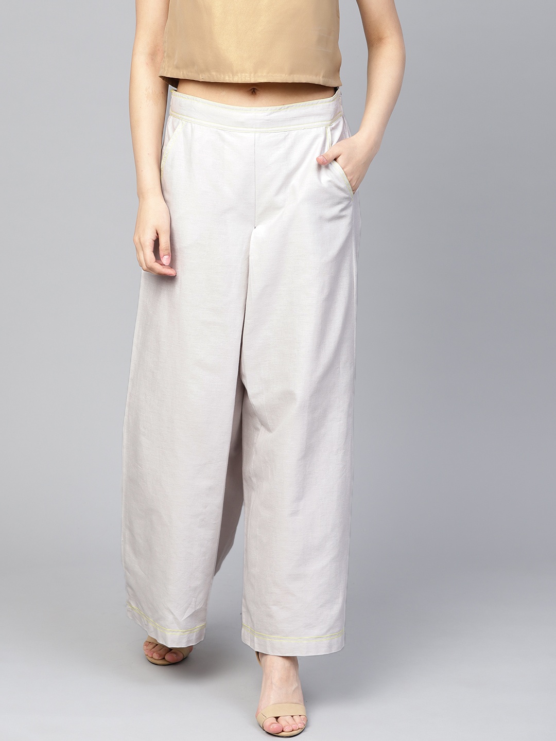 

W Women Grey Wide Leg Solid Palazzos