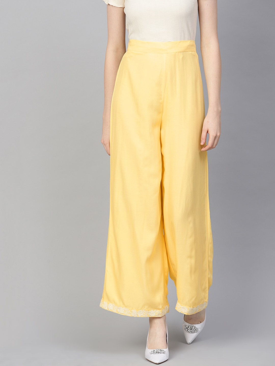 

W Women Yellow Solid Straight Sustainable Palazzos