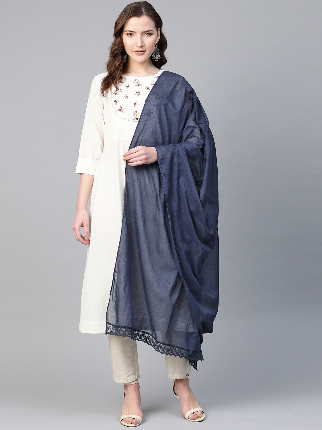 

W Navy Blue Solid Dupatta