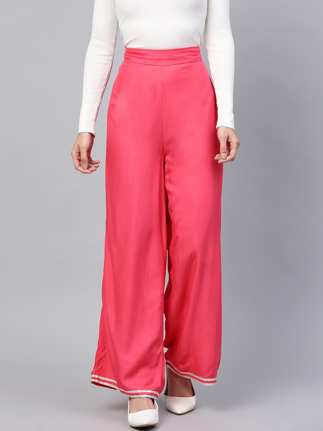 

W Women Pink Wide Leg Solid Palazzos