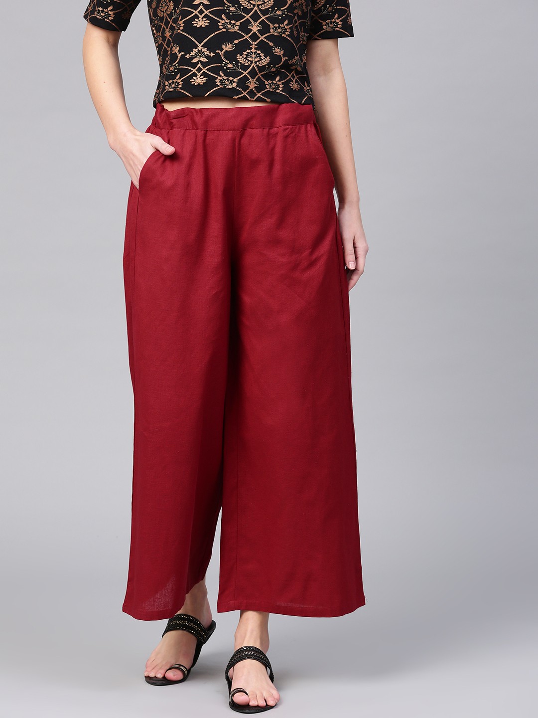 

W Women Maroon Solid Wide Leg Palazzos