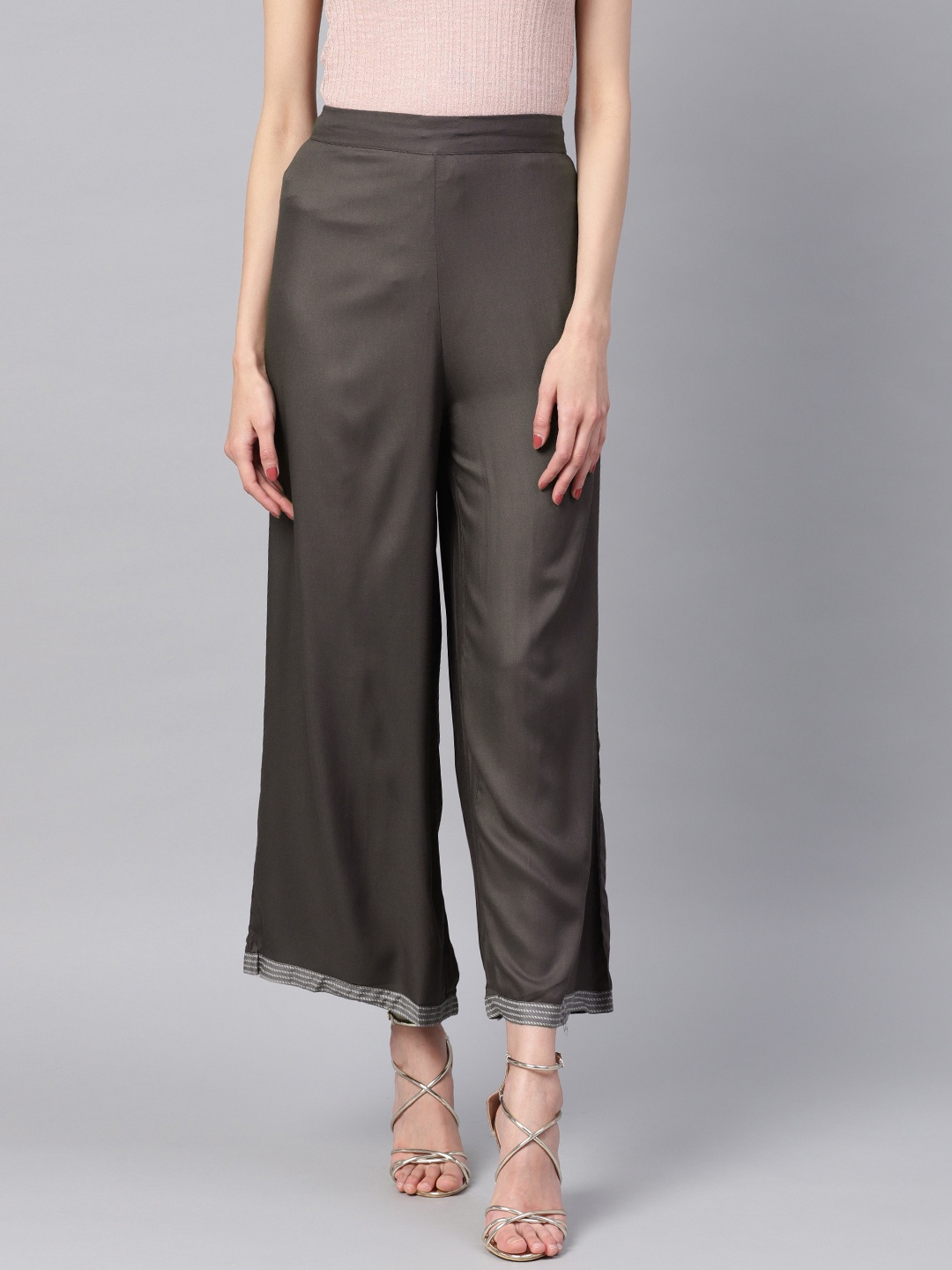 

W Women Charcoal Grey Solid Wide Leg Palazzos