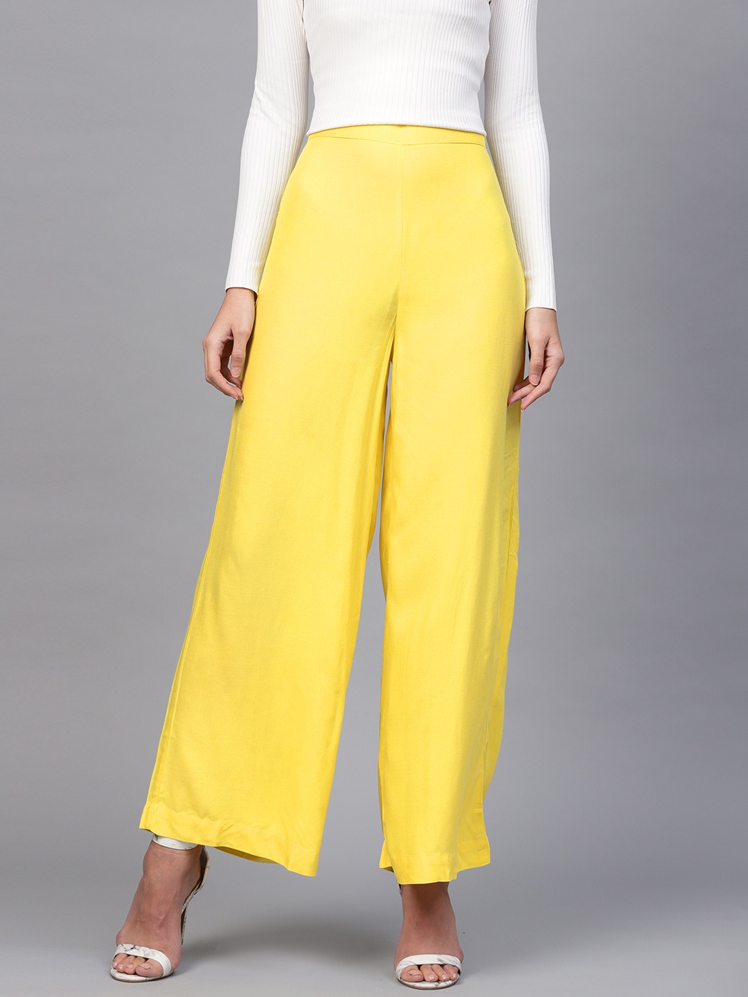 

W Women Yellow Solid Wide Leg Palazzos