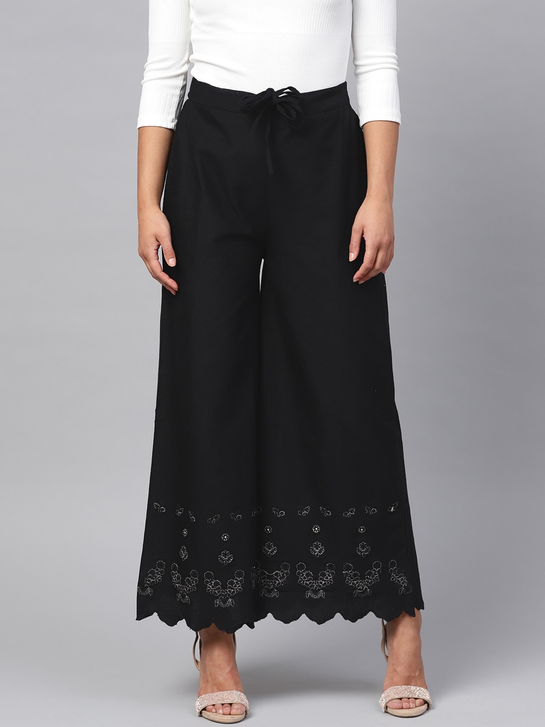 

W Women Black Hem Design Wide Leg Palazzos