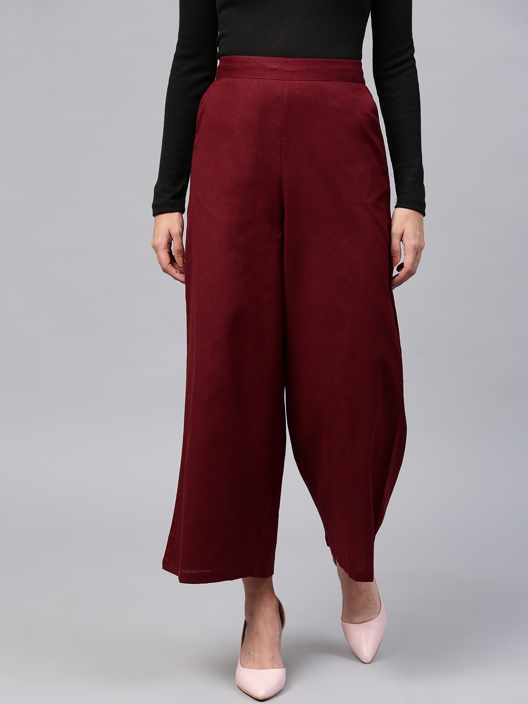 

W Women Maroon Wide Leg Solid Palazzos