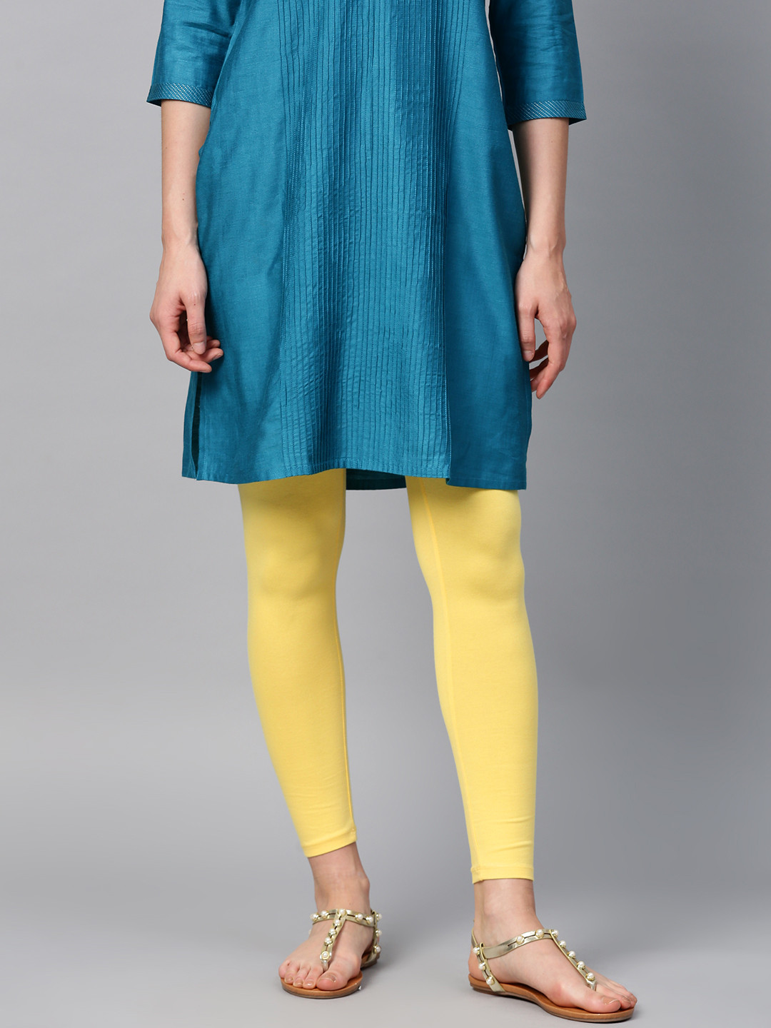 

W Women Yellow Solid Ankle Length Leggings