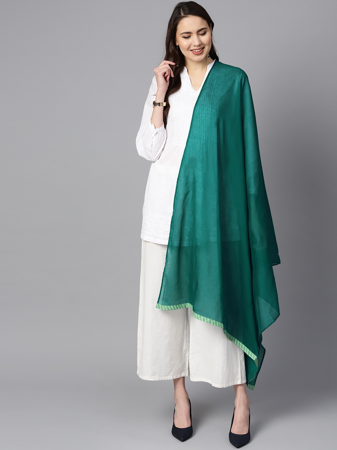 

W Green Solid Pure Cotton Dupatta