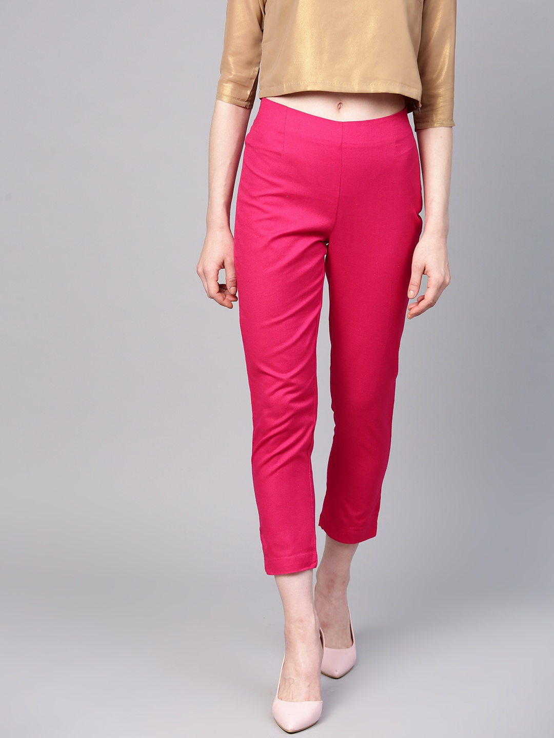 

W Women Pink Cropped Cigarette Trousers