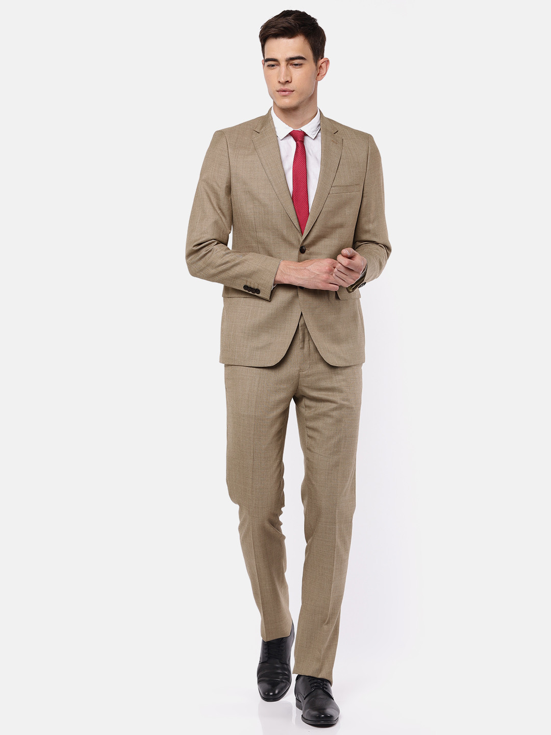 Raymond Men Beige Solid Contemporary Fit Formal Suit