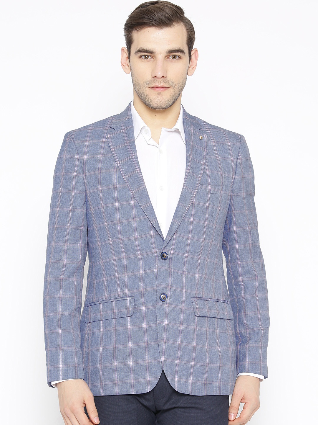 

Raymond Men Blue Contemporary Fit Checked Single-Breasted Formal Blazer