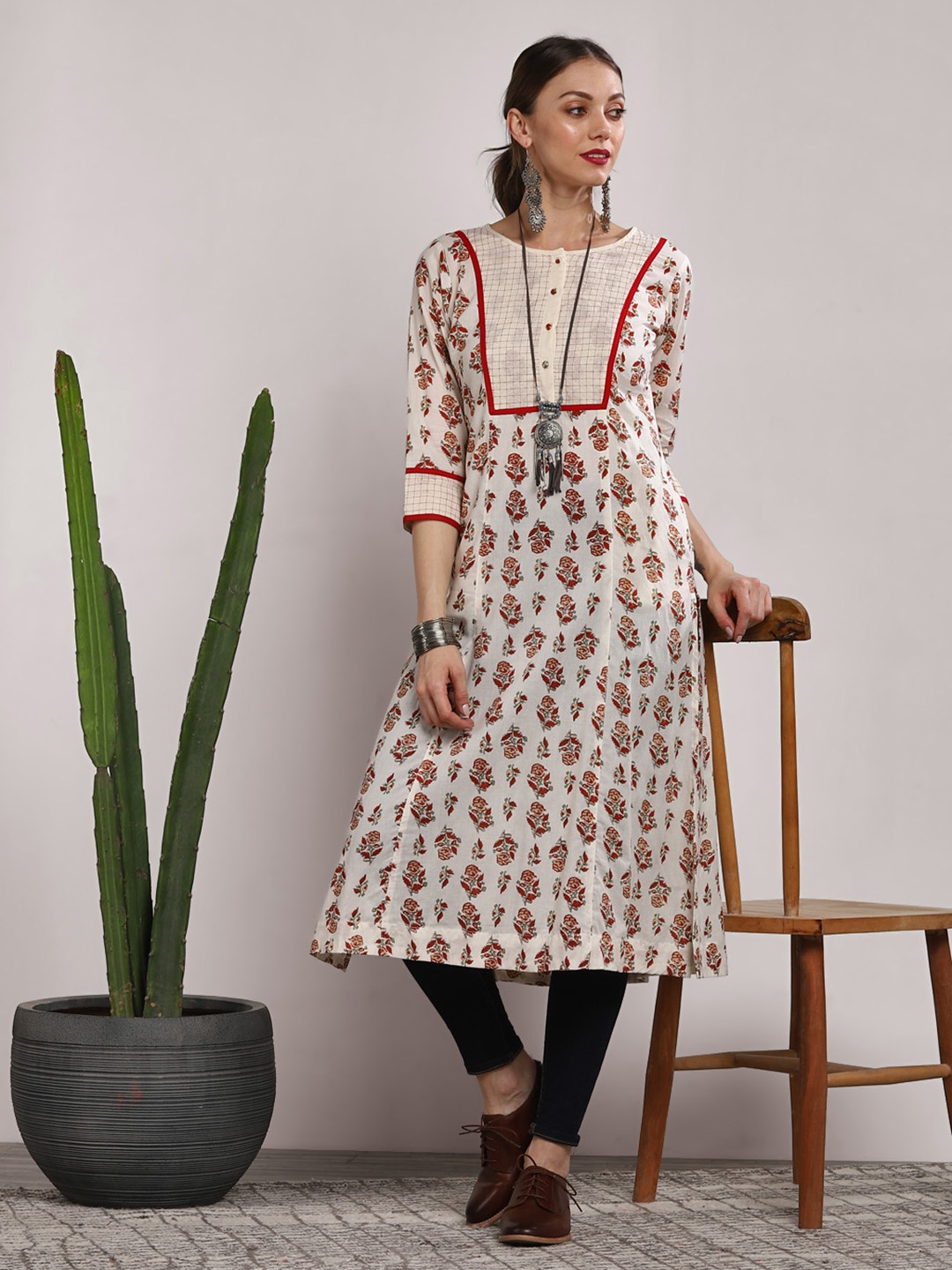 

Sangria Women Cream-Coloured Printed A-line Kurta