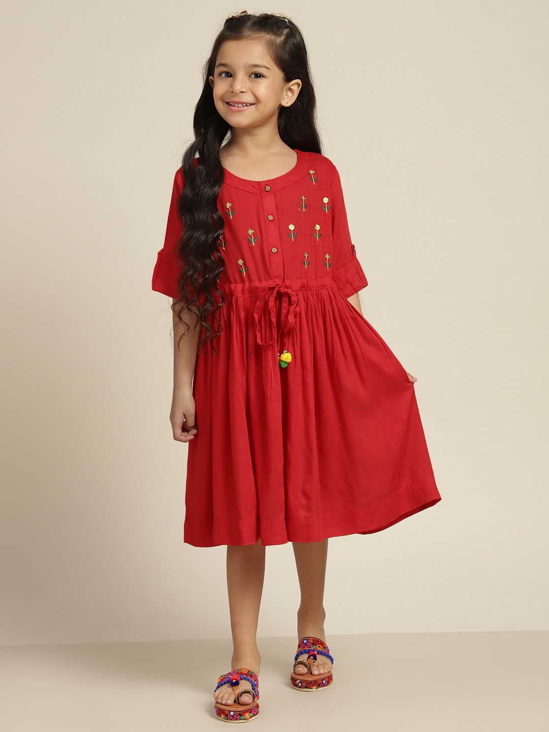 

Sangria Girls Coral Embroidered Fit and Flare Dress
