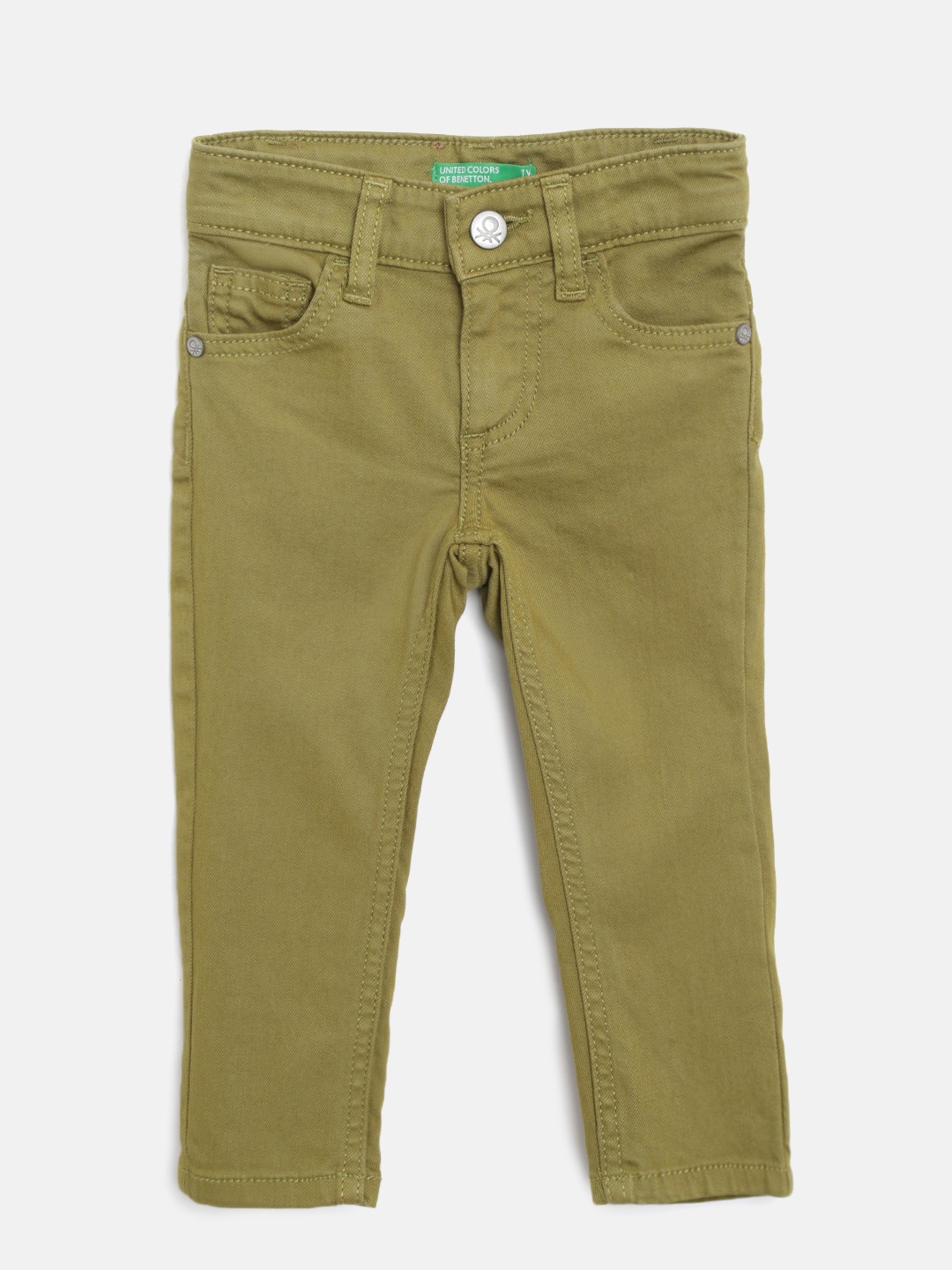 

United Colors of Benetton Boys Olive Green Regular Fit Mid-Rise Clean Look Stretchable Jeans