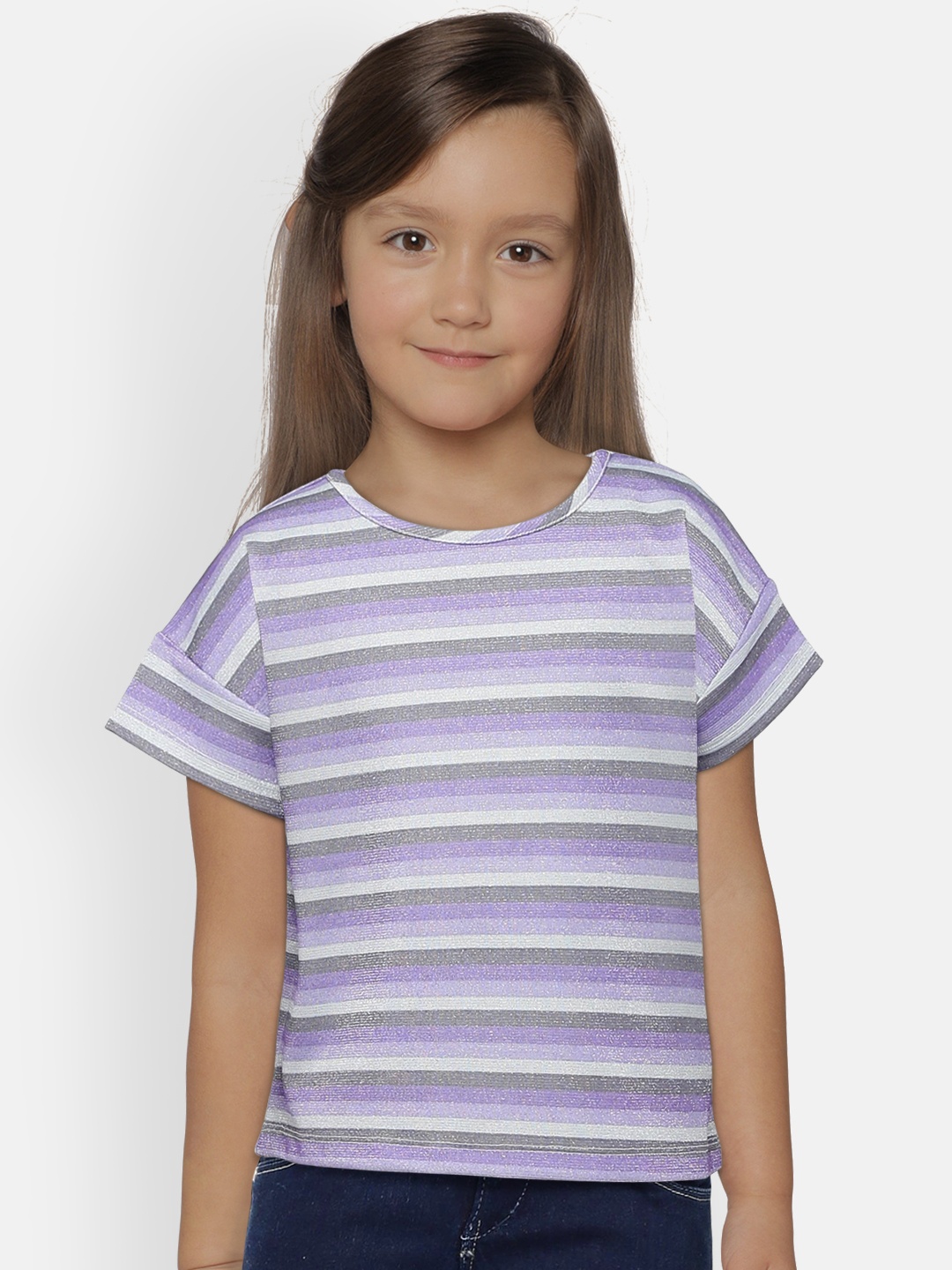 

United Colors of Benetton Girls Lavender & Grey Striped Top