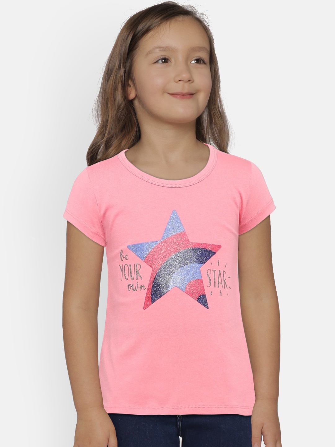 

United Colors of Benetton Girls Pink Printed Round Neck T-shirt
