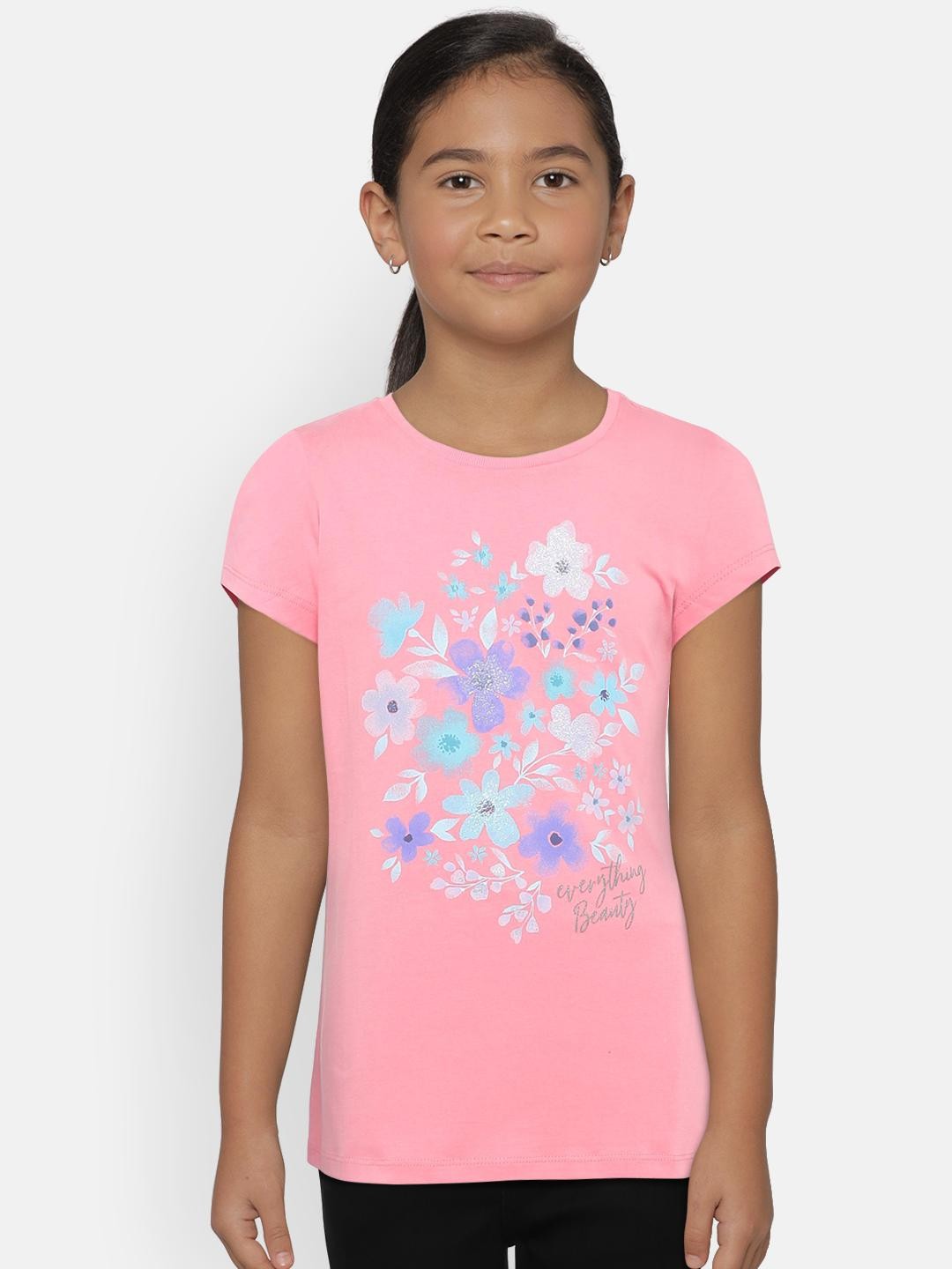 

United Colors of Benetton Girls Pink Printed Round Neck T-shirt