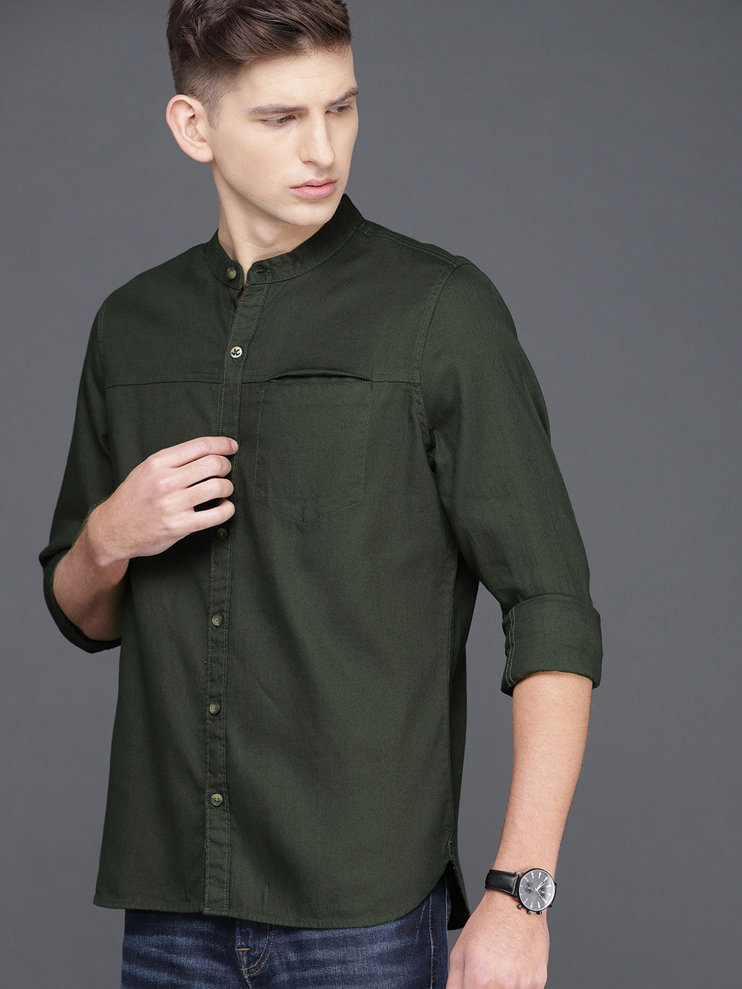 

WROGN Men Olive Green Slim Fit Casual Shirt