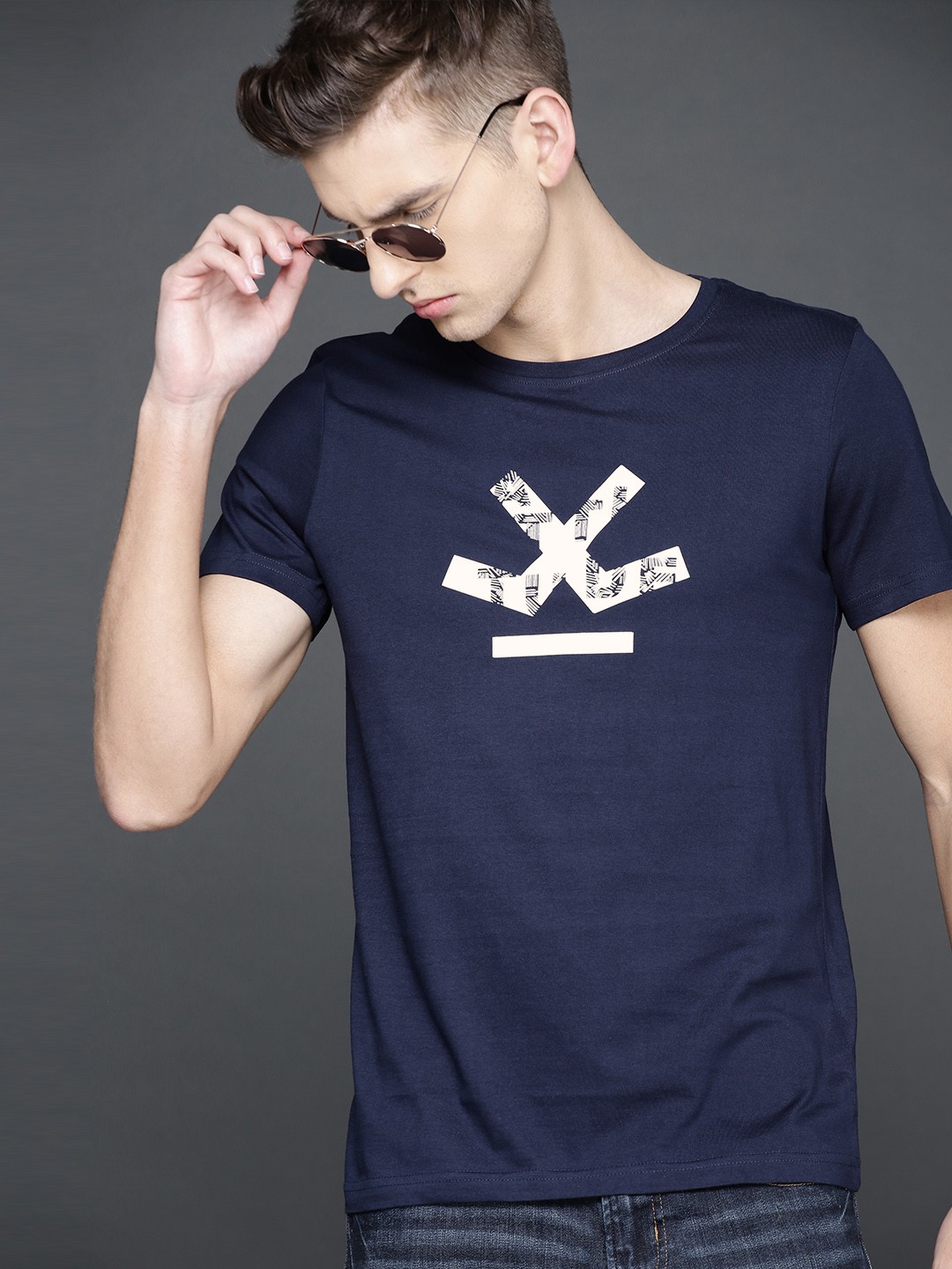 

WROGN Men Blue Printed T-shirt