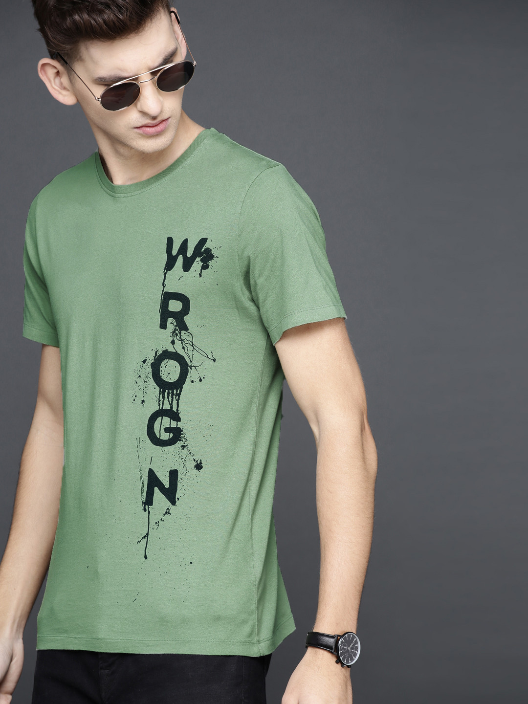 

WROGN Men Green Printed T-shirt
