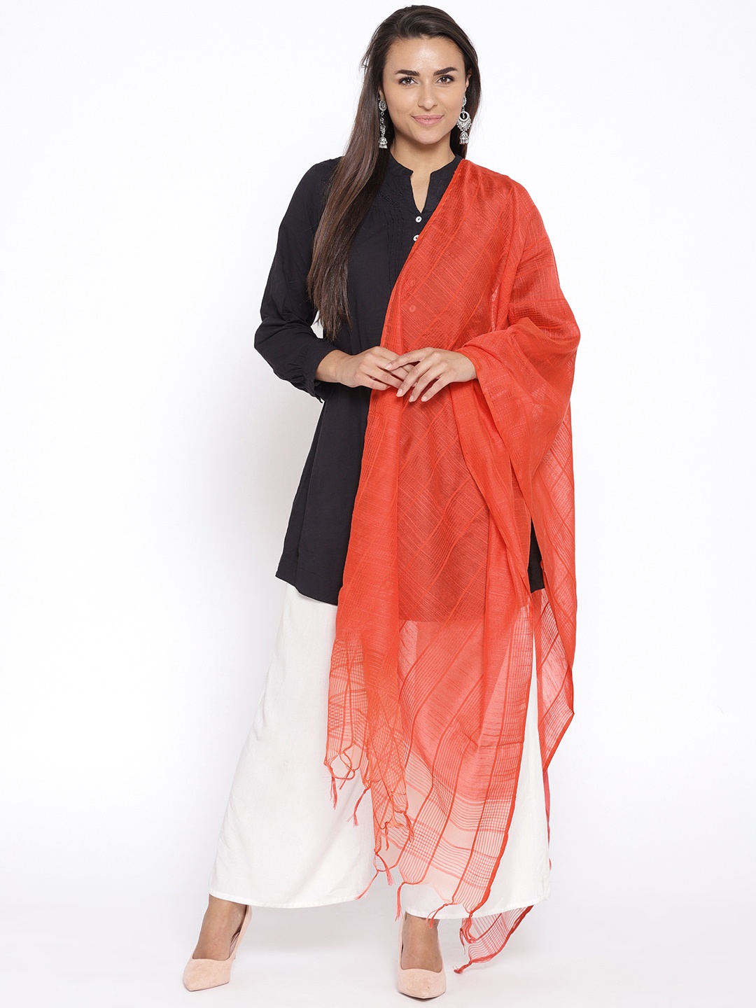 

AURELIA Red Self-Checked Dupatta