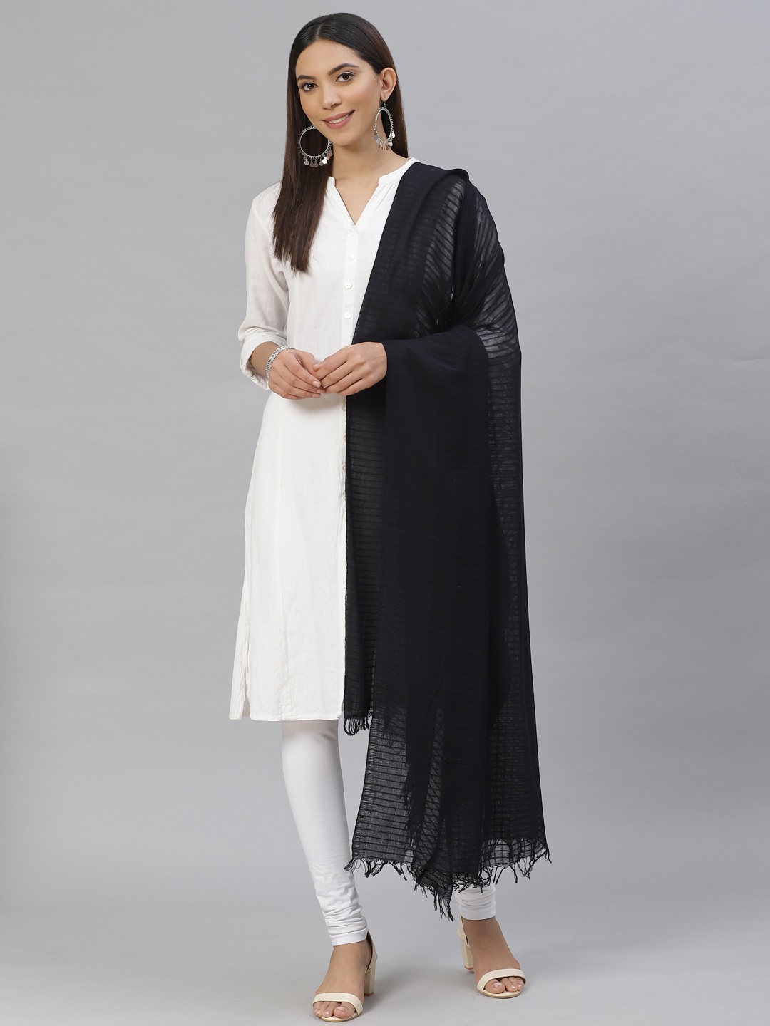 

AURELIA Black Self-Checked Dupatta