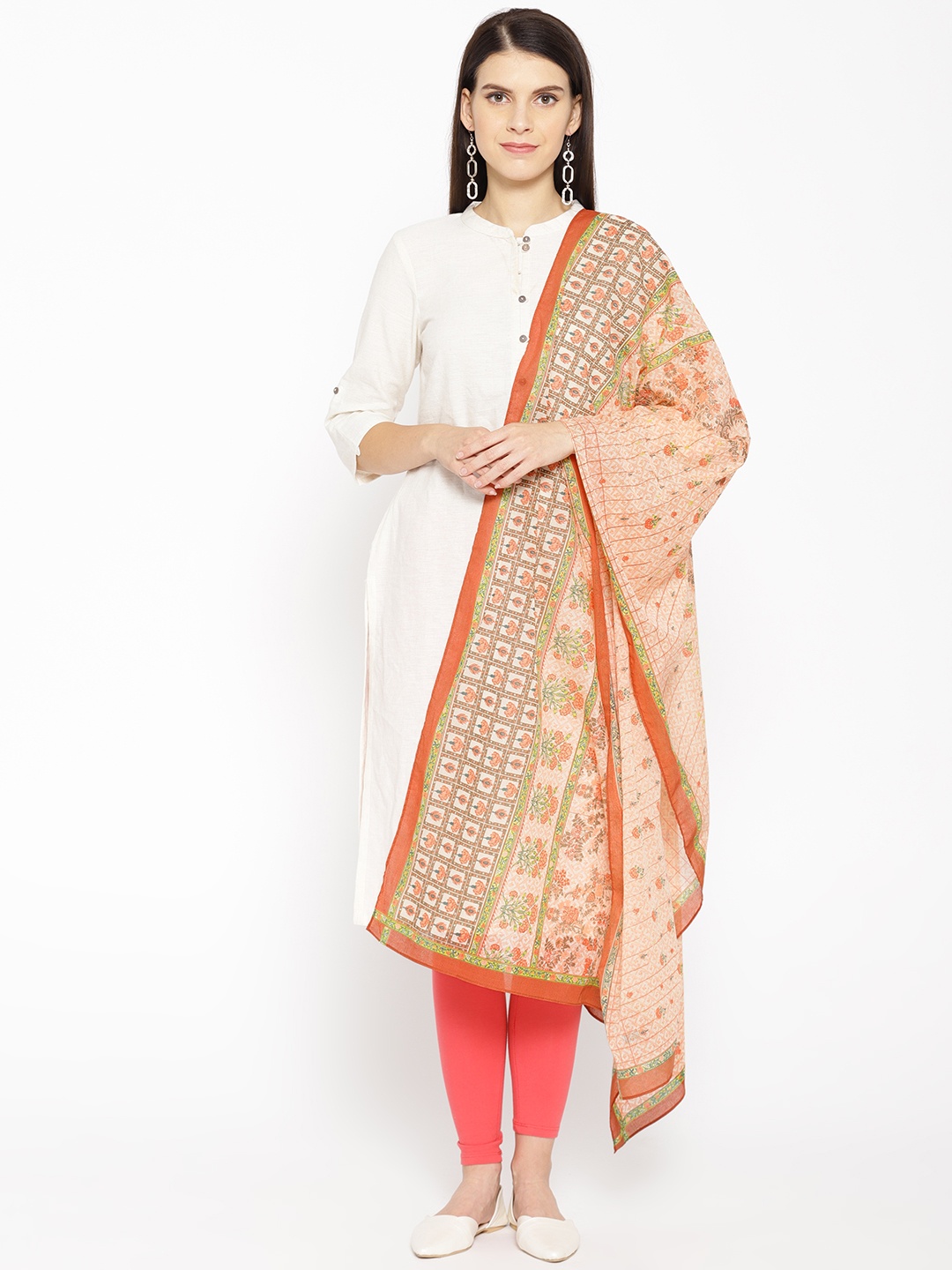 

AURELIA Orange & Off-White Printed Pure Cotton Dupatta