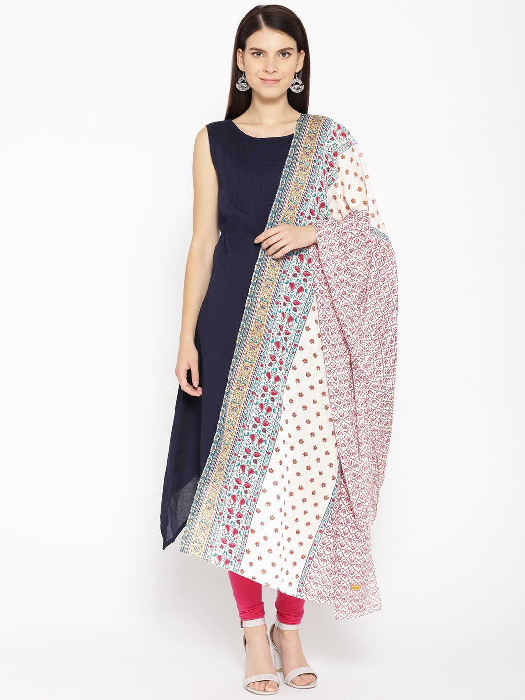 

AURELIA Off-White & Maroon Printed Pure Cotton Dupatta