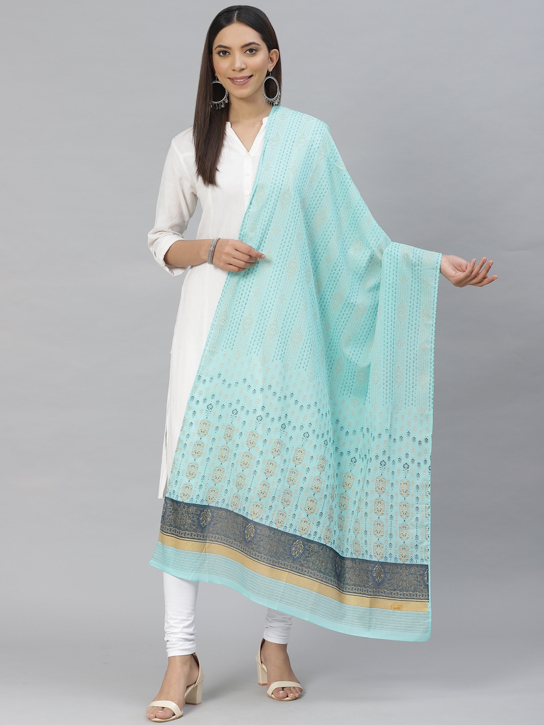 

AURELIA Blue & Black Printed Pure Cotton Dupatta