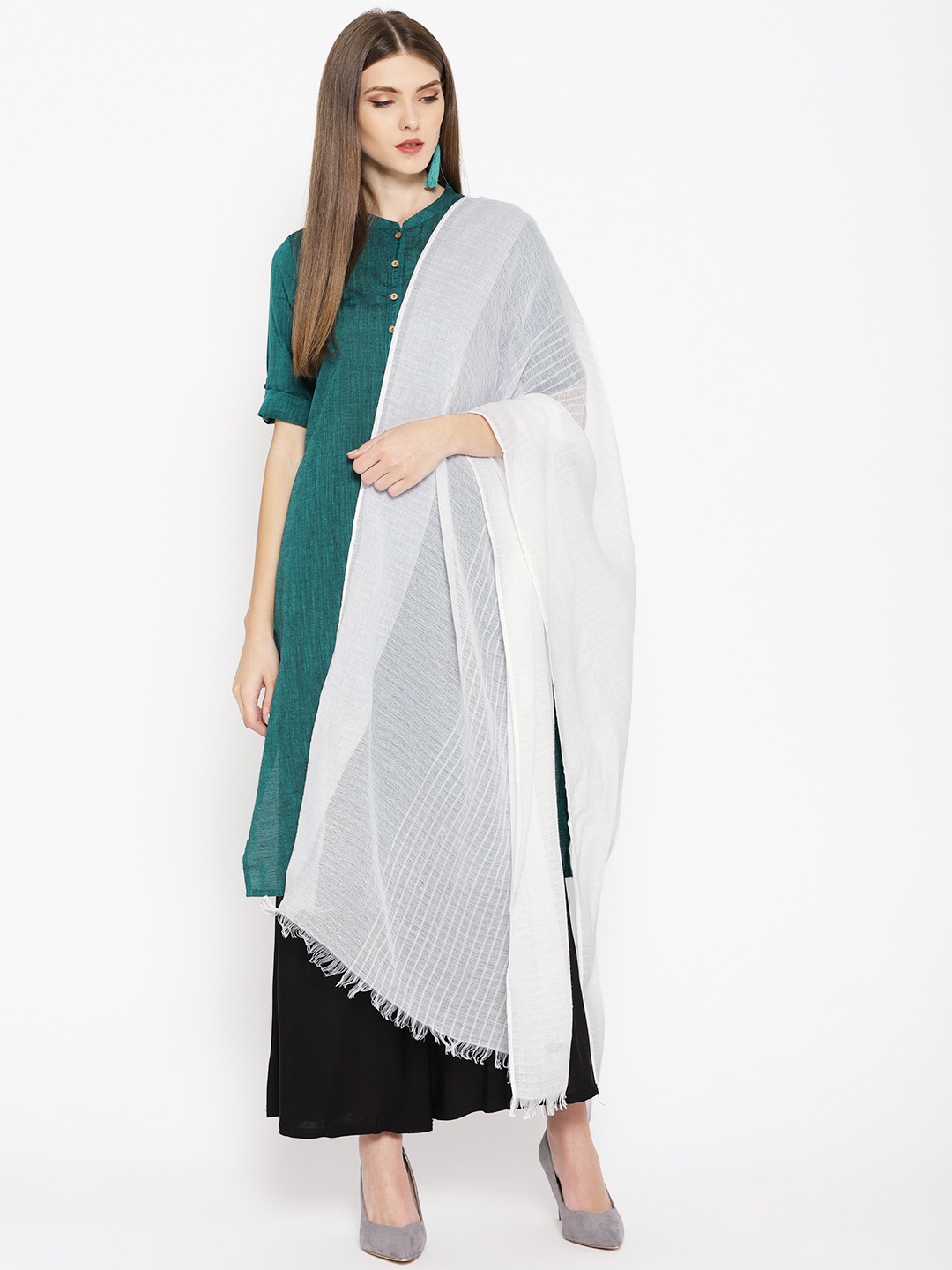 

AURELIA White Self-Checked Pure Cotton Dupatta