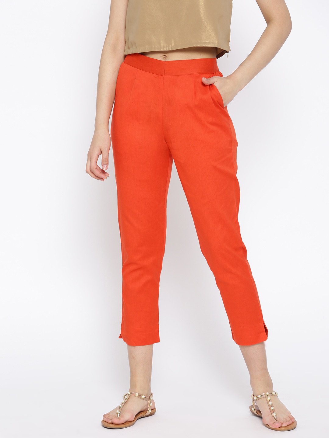 

AURELIA Women Orange Regular Fit Solid Regular Trousers