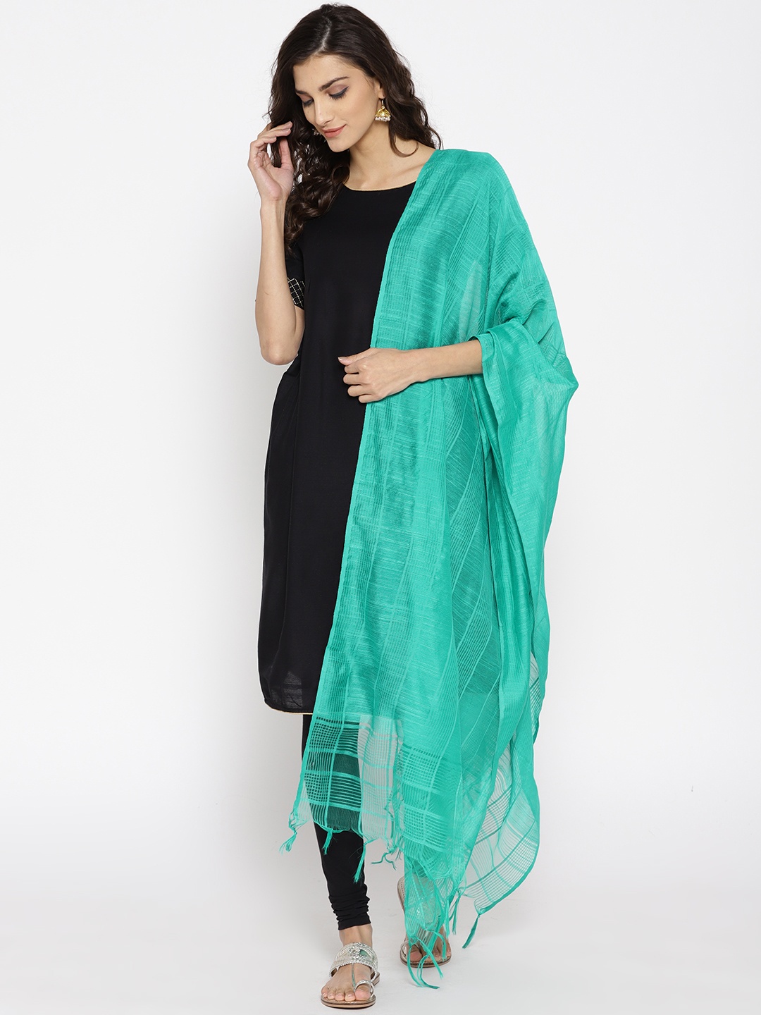 

AURELIA Green Woven Design Dupatta