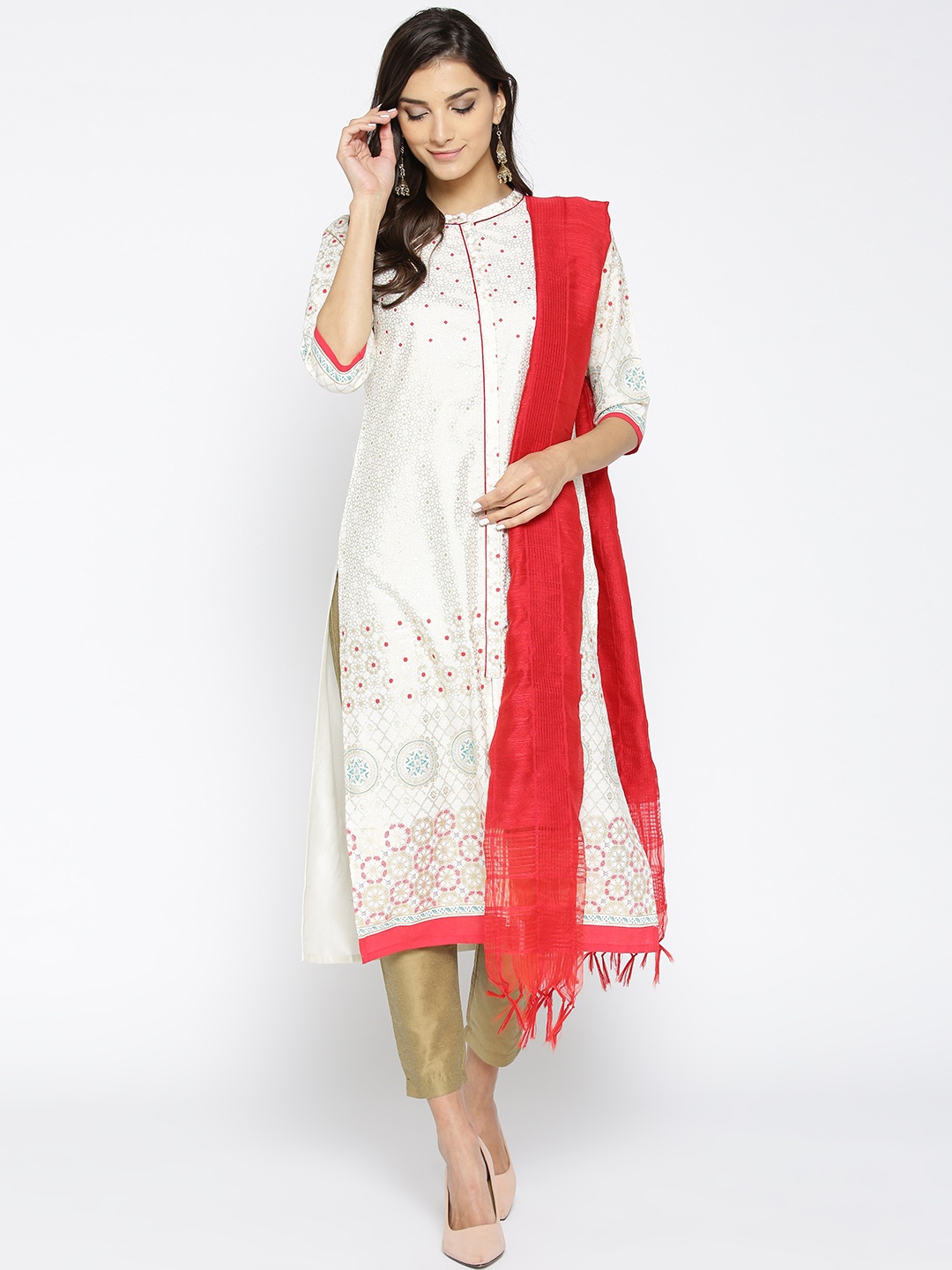 

AURELIA Red Self Checked Dupatta